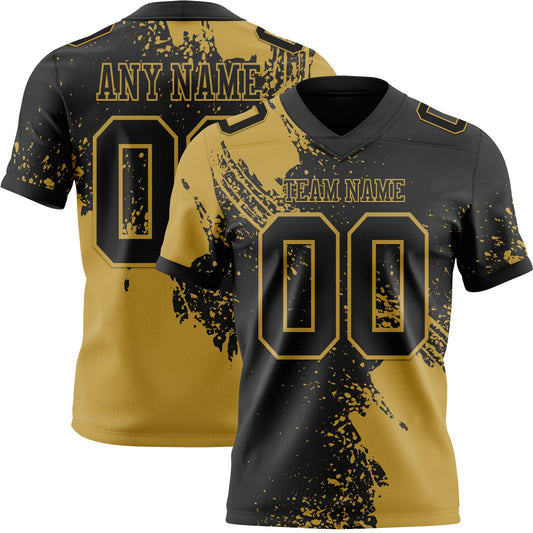 Custom Black Old Gold 3D Pattern Abstract Brush Stroke Mesh Authentic Football Jersey - Sky-Custom