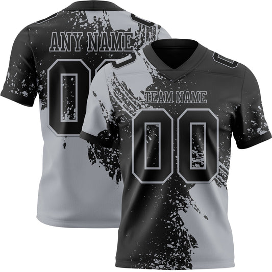 Custom Black Gray 3D Pattern Abstract Brush Stroke Mesh Authentic Football Jersey - Sky-Custom
