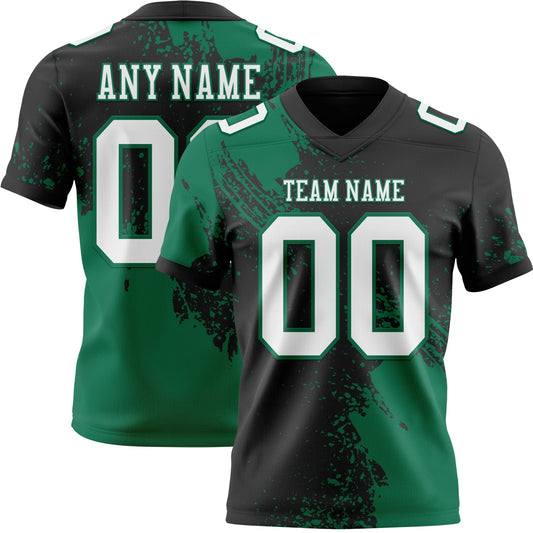 Custom Black White-Kelly Green 3D Pattern Abstract Brush Stroke Mesh Authentic Football Jersey - Sky-Custom