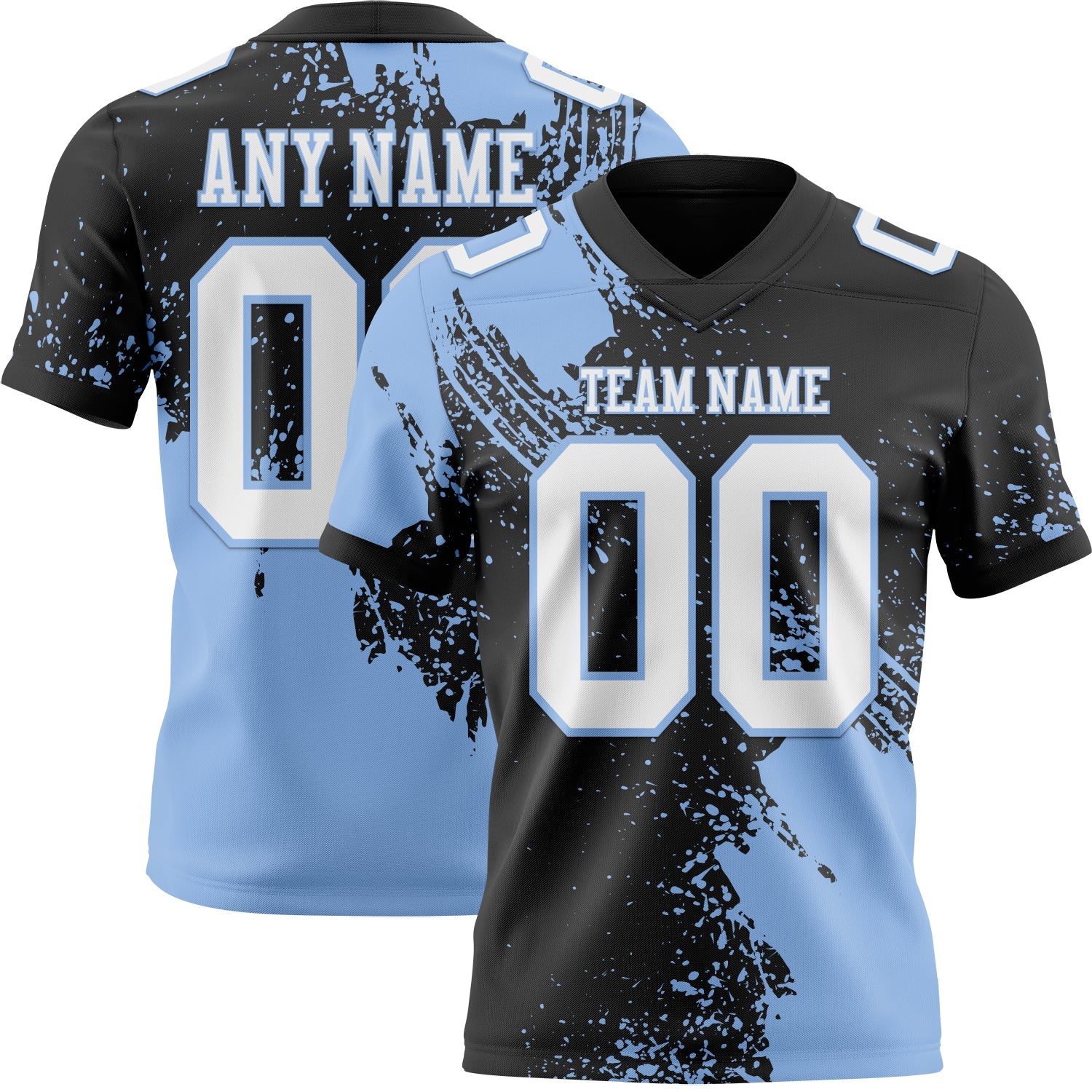 Custom Black White-Light Blue 3D Pattern Abstract Brush Stroke Mesh Authentic Football Jersey - Sky-Custom