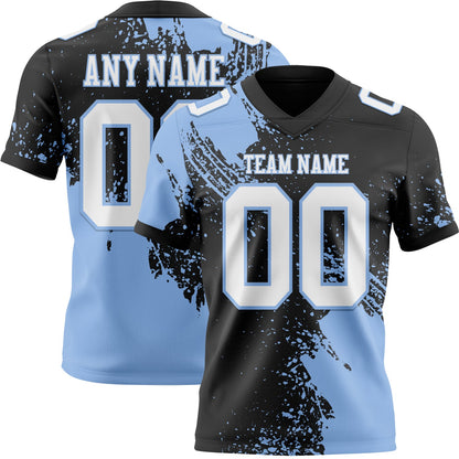 Custom Black White-Light Blue 3D Pattern Abstract Brush Stroke Mesh Authentic Football Jersey - Sky-Custom