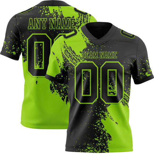 Custom Black Neon Green 3D Pattern Abstract Brush Stroke Mesh Authentic Football Jersey - Sky-Custom