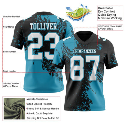 Custom Black White-Panther Blue 3D Pattern Abstract Brush Stroke Mesh Authentic Football Jersey - Sky-Custom