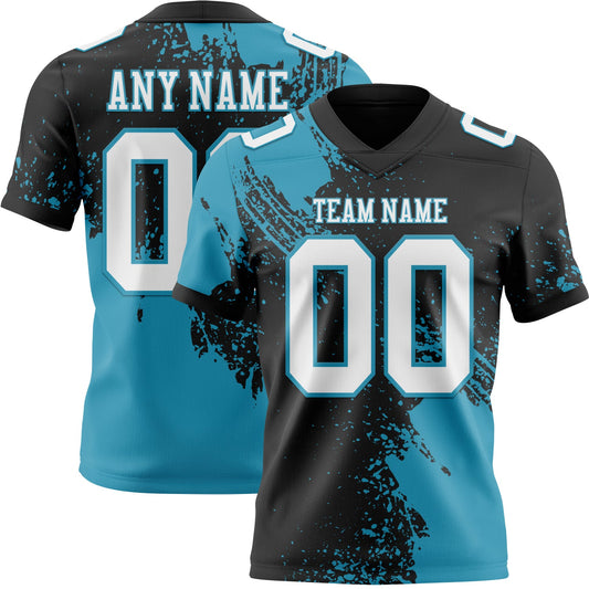 Custom Black White-Panther Blue 3D Pattern Abstract Brush Stroke Mesh Authentic Football Jersey - Sky-Custom