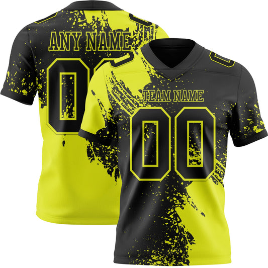 Custom Black Neon Yellow 3D Pattern Abstract Brush Stroke Mesh Authentic Football Jersey - Sky-Custom