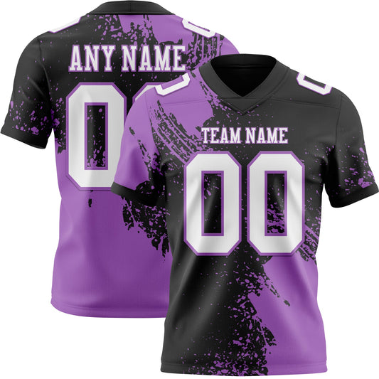 Custom Black White-Medium Purple 3D Pattern Abstract Brush Stroke Mesh Authentic Football Jersey - Sky-Custom