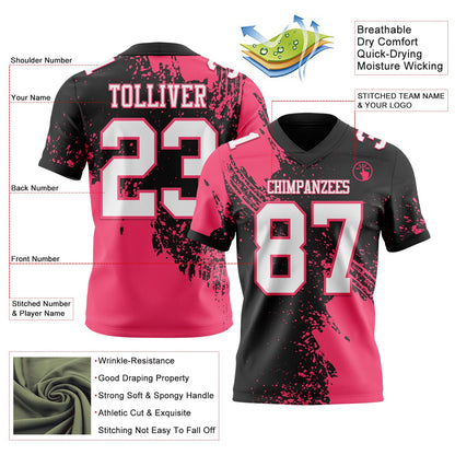 Custom Black White-Neon Pink 3D Pattern Abstract Brush Stroke Mesh Authentic Football Jersey - Sky-Custom
