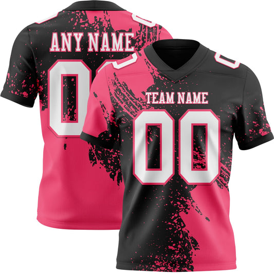 Custom Black White-Neon Pink 3D Pattern Abstract Brush Stroke Mesh Authentic Football Jersey - Sky-Custom
