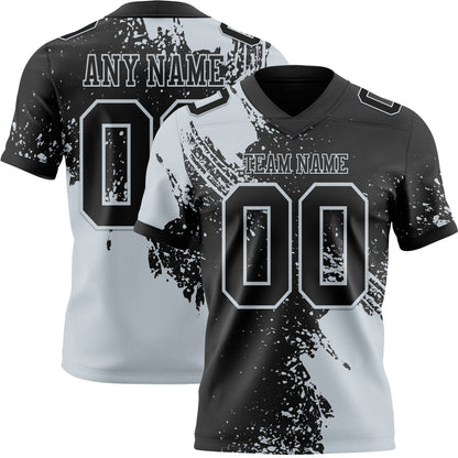 Custom Black Silver 3D Pattern Abstract Brush Stroke Mesh Authentic Football Jersey - Sky-Custom