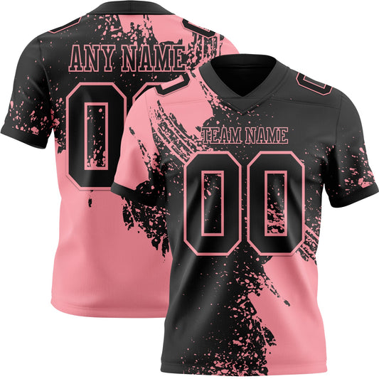 Custom Black Medium Pink 3D Pattern Abstract Brush Stroke Mesh Authentic Football Jersey - Sky-Custom