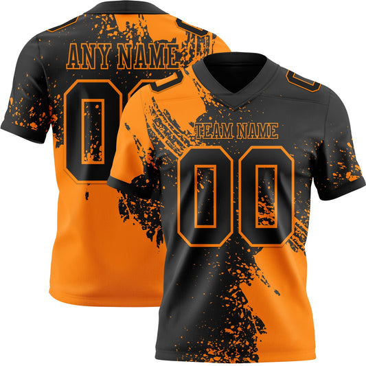 Custom Black Bay Orange 3D Pattern Abstract Brush Stroke Mesh Authentic Football Jersey - Sky-Custom
