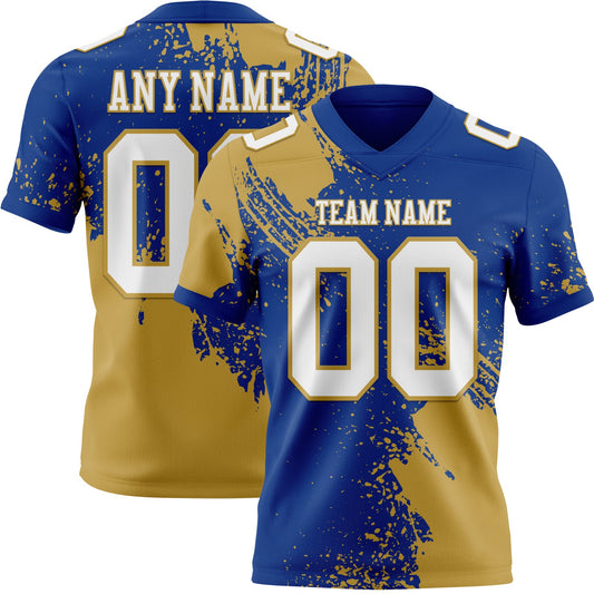 Custom Royal White-Old Gold 3D Pattern Abstract Brush Stroke Mesh Authentic Football Jersey - Sky-Custom