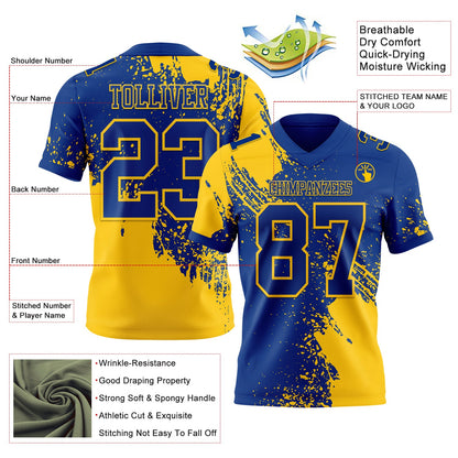 Custom Royal Yellow 3D Pattern Abstract Brush Stroke Mesh Authentic Football Jersey - Sky-Custom