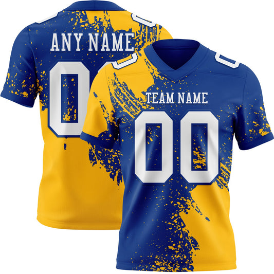 Custom Royal White-Gold 3D Pattern Abstract Brush Stroke Mesh Authentic Football Jersey - Sky-Custom