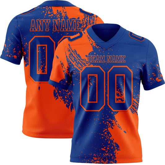 Custom Royal Orange 3D Pattern Abstract Brush Stroke Mesh Authentic Football Jersey - Sky-Custom
