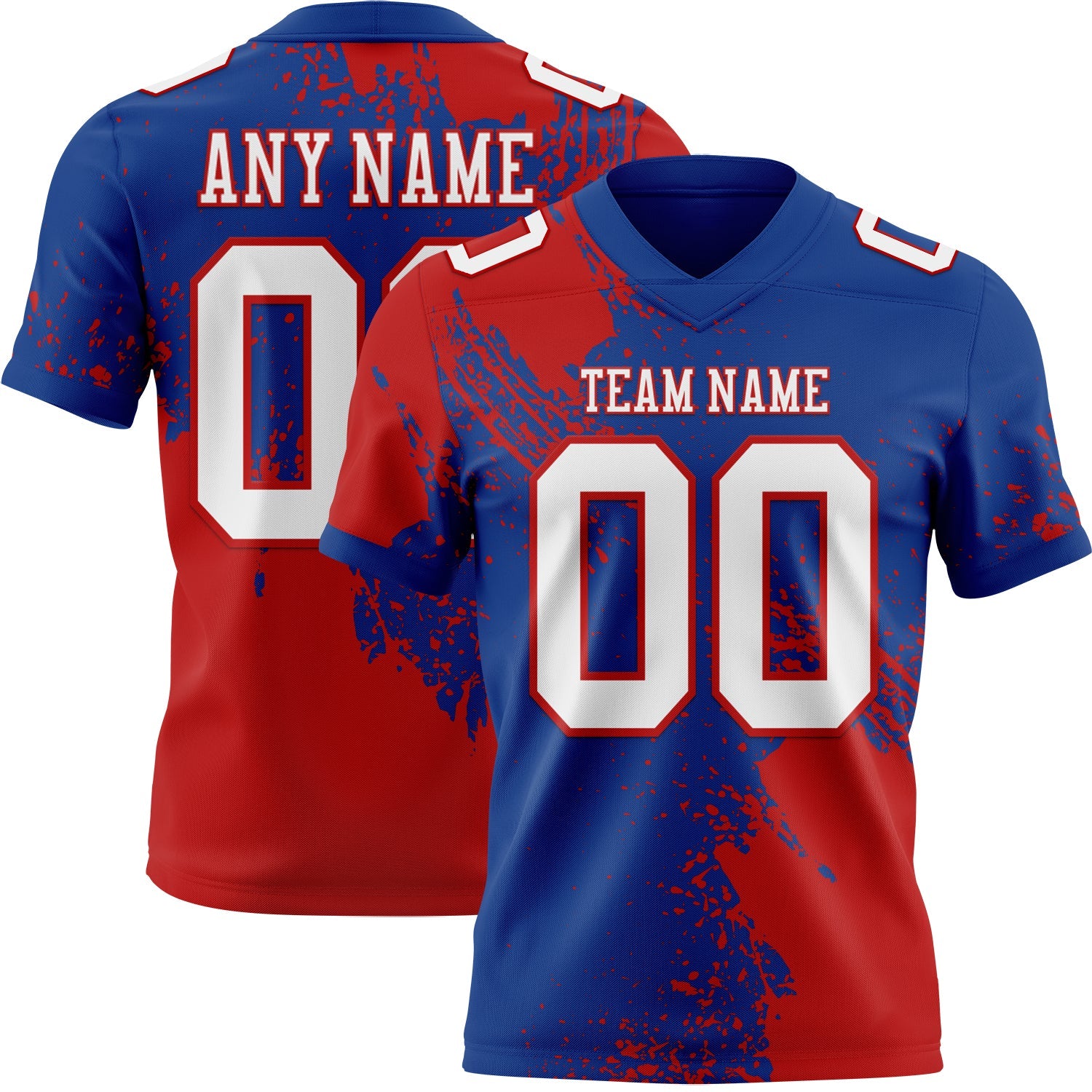 Custom Royal White-Red 3D Pattern Abstract Brush Stroke Mesh Authentic Football Jersey - Sky-Custom