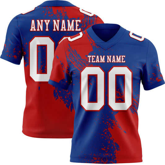 Custom Royal White-Red 3D Pattern Abstract Brush Stroke Mesh Authentic Football Jersey - Sky-Custom