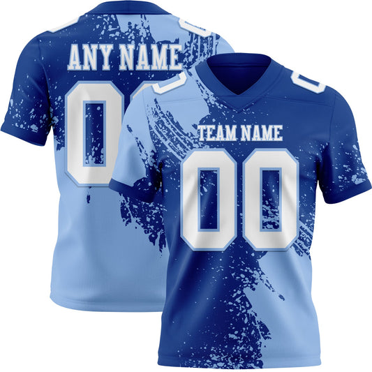 Custom Royal White-Light Blue 3D Pattern Abstract Brush Stroke Mesh Authentic Football Jersey - Sky-Custom