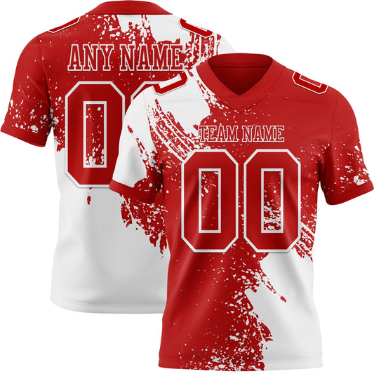 Custom Red White 3D Pattern Abstract Brush Stroke Mesh Authentic Football Jersey - Sky-Custom