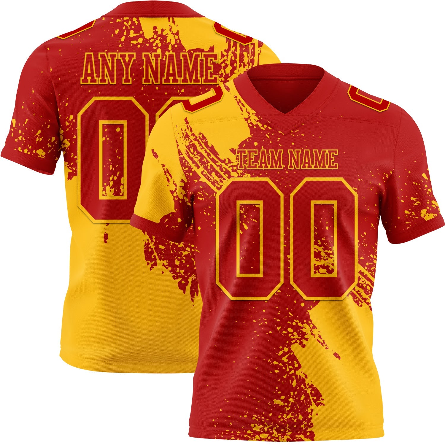Custom Red Gold 3D Pattern Abstract Brush Stroke Mesh Authentic Football Jersey - Sky-Custom