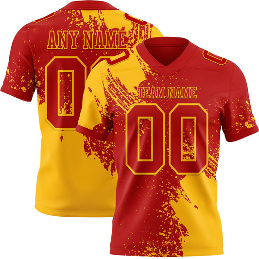 Custom Red Gold 3D Pattern Abstract Brush Stroke Mesh Authentic Football Jersey - Sky-Custom