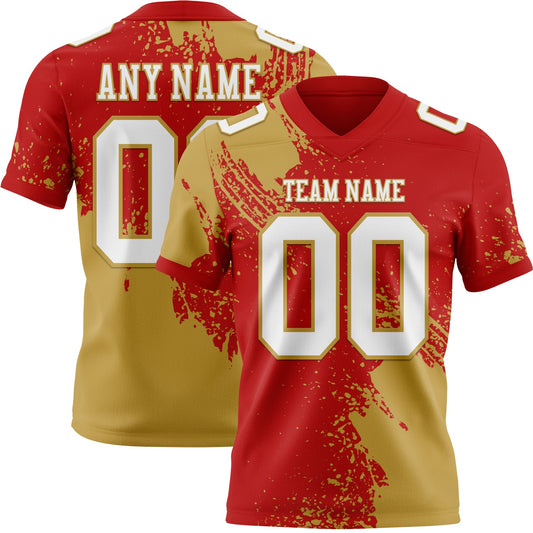 Custom Red White-Old Gold 3D Pattern Abstract Brush Stroke Mesh Authentic Football Jersey - Sky-Custom