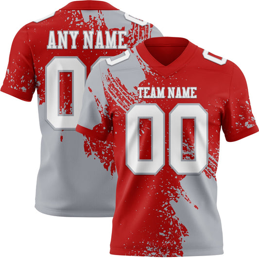 Custom Red White-Gray 3D Pattern Abstract Brush Stroke Mesh Authentic Football Jersey - Sky-Custom