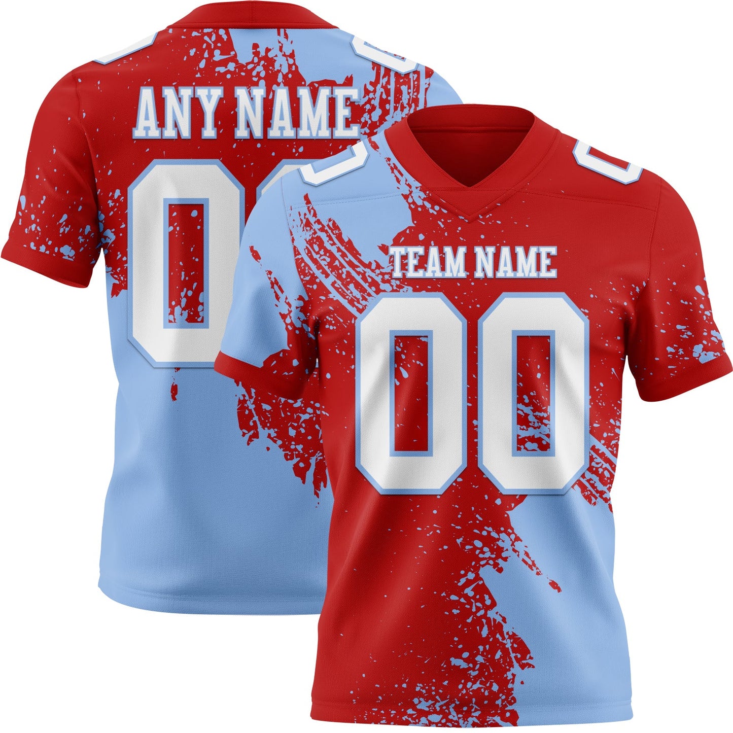 Custom Red White-Light Blue 3D Pattern Abstract Brush Stroke Mesh Authentic Football Jersey - Sky-Custom