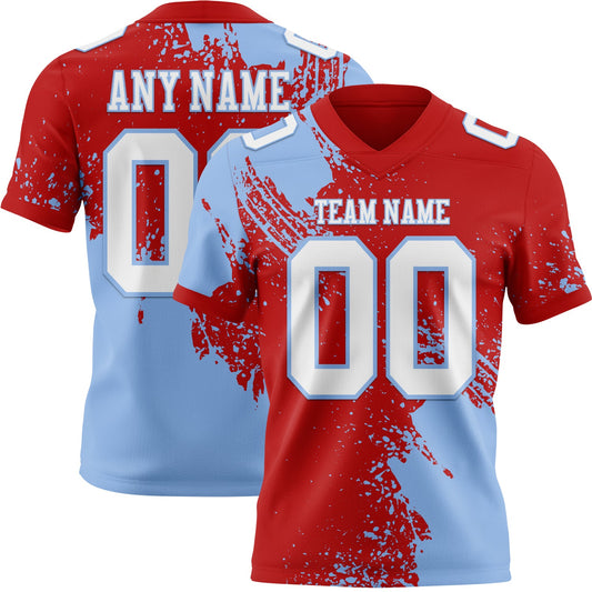 Custom Red White-Light Blue 3D Pattern Abstract Brush Stroke Mesh Authentic Football Jersey - Sky-Custom