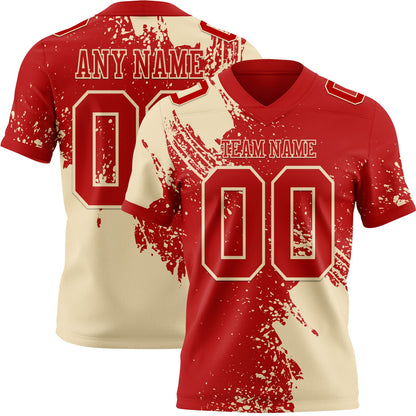 Custom Red Cream 3D Pattern Abstract Brush Stroke Mesh Authentic Football Jersey - Sky-Custom