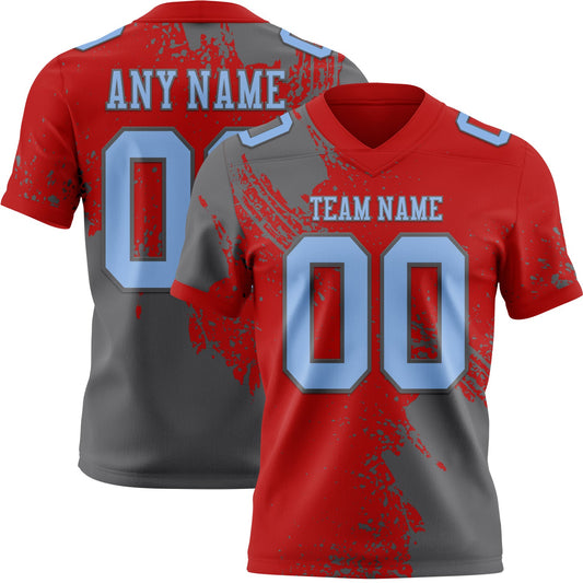 Custom Red Light Blue-Steel Gray 3D Pattern Abstract Brush Stroke Mesh Authentic Football Jersey - Sky-Custom