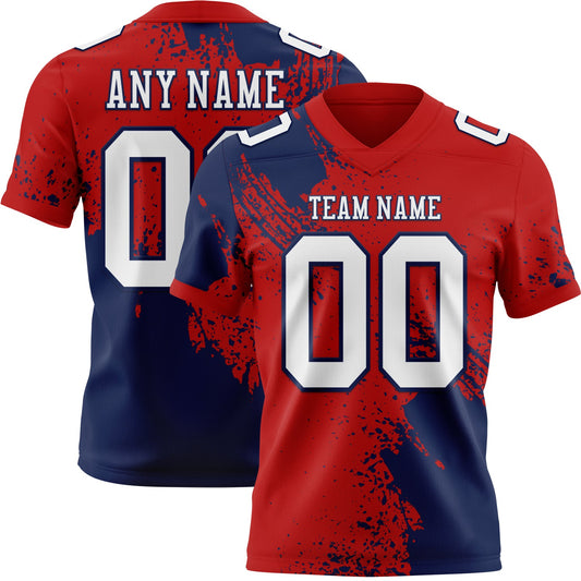 Custom Red White-Navy 3D Pattern Abstract Brush Stroke Mesh Authentic Football Jersey - Sky-Custom