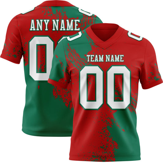 Custom Red White-Kelly Green 3D Pattern Abstract Brush Stroke Mesh Authentic Football Jersey - Sky-Custom