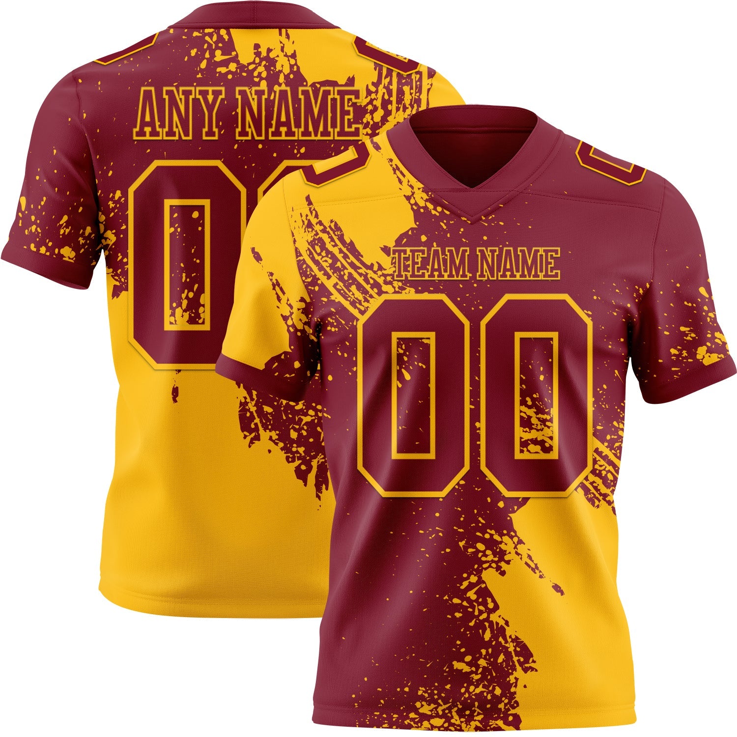 Custom Crimson Gold 3D Pattern Abstract Brush Stroke Mesh Authentic Football Jersey - Sky-Custom