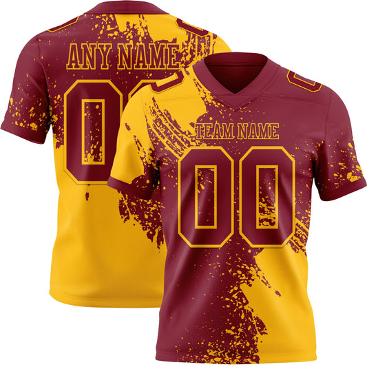 Custom Crimson Gold 3D Pattern Abstract Brush Stroke Mesh Authentic Football Jersey - Sky-Custom