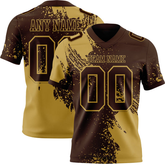 Custom Brown Old Gold 3D Pattern Abstract Brush Stroke Mesh Authentic Football Jersey - Sky-Custom