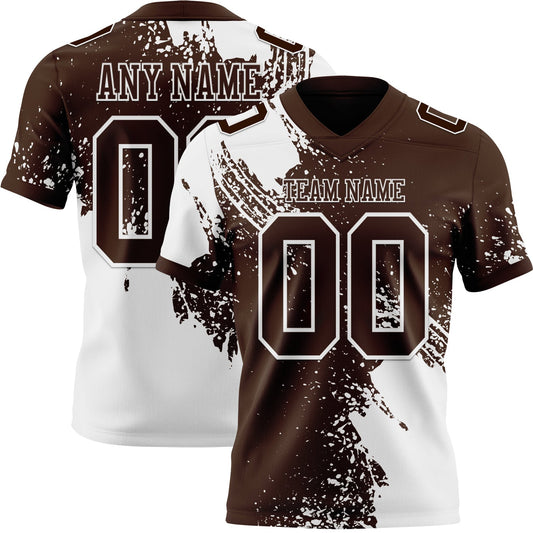 Custom Brown White 3D Pattern Abstract Brush Stroke Mesh Authentic Football Jersey - Sky-Custom