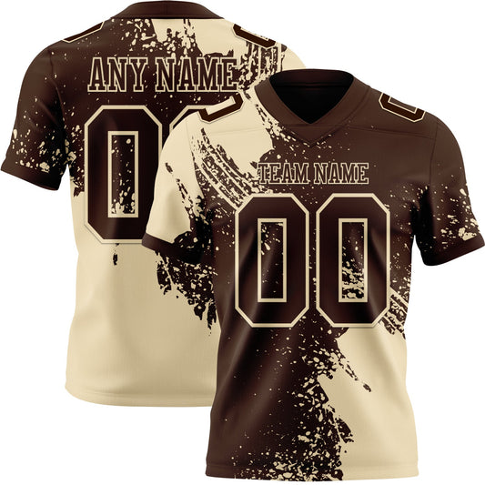 Custom Brown Cream 3D Pattern Abstract Brush Stroke Mesh Authentic Football Jersey - Sky-Custom