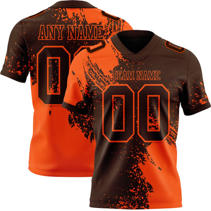 Custom Brown Orange 3D Pattern Abstract Brush Stroke Mesh Authentic Football Jersey - Sky-Custom