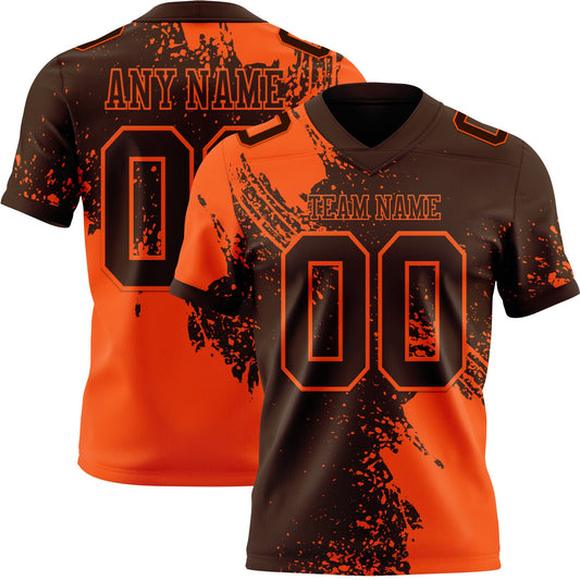 Custom Brown Orange 3D Pattern Abstract Brush Stroke Mesh Authentic Football Jersey - Sky-Custom