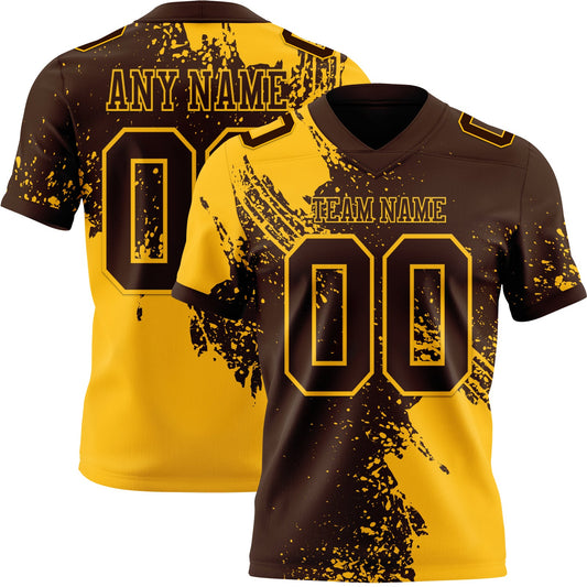 Custom Brown Gold 3D Pattern Abstract Brush Stroke Mesh Authentic Football Jersey - Sky-Custom