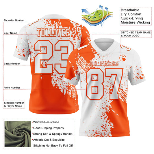 Custom White Orange 3D Pattern Abstract Brush Stroke Mesh Authentic Football Jersey - Sky-Custom
