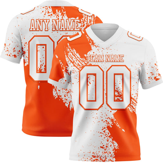 Custom White Orange 3D Pattern Abstract Brush Stroke Mesh Authentic Football Jersey - Sky-Custom
