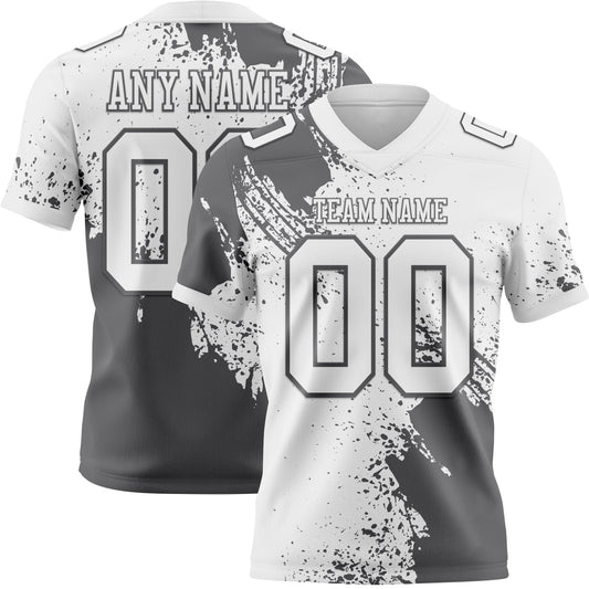 Custom White Steel Gray 3D Pattern Abstract Brush Stroke Mesh Authentic Football Jersey - Sky-Custom