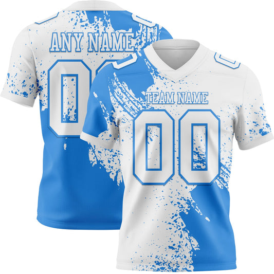 Custom White Powder Blue 3D Pattern Abstract Brush Stroke Mesh Authentic Football Jersey - Sky-Custom