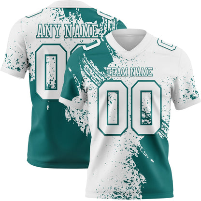 Custom White Teal 3D Pattern Abstract Brush Stroke Mesh Authentic Football Jersey - Sky-Custom
