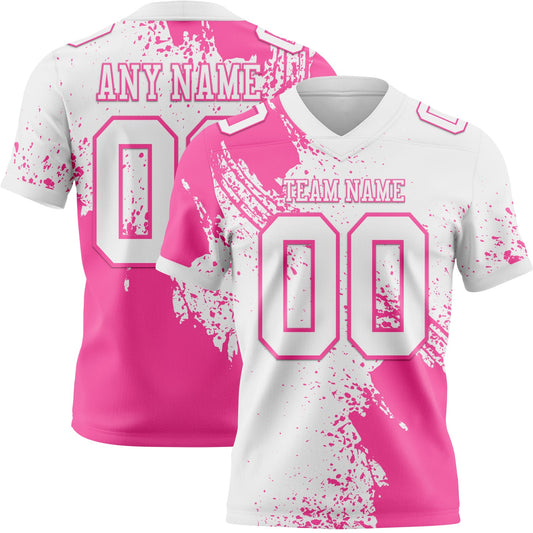 Custom White Pink 3D Pattern Abstract Brush Stroke Mesh Authentic Football Jersey - Sky-Custom