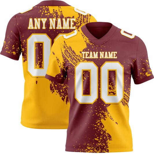 Custom Burgundy White-Gold 3D Pattern Abstract Brush Stroke Mesh Authentic Football Jersey - Sky-Custom