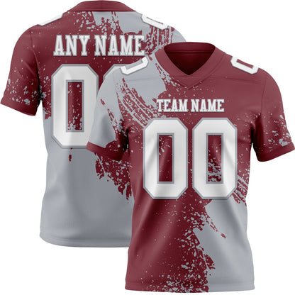 Custom Burgundy White-Gray 3D Pattern Abstract Brush Stroke Mesh Authentic Football Jersey - Sky-Custom