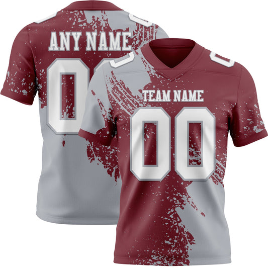 Custom Burgundy White-Gray 3D Pattern Abstract Brush Stroke Mesh Authentic Football Jersey - Sky-Custom